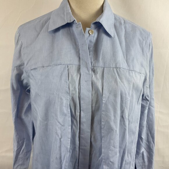 Halston Heritage Shirt Dress 4 Light Blue Oversized Pleat Detail Button Front - Picture 3 of 12